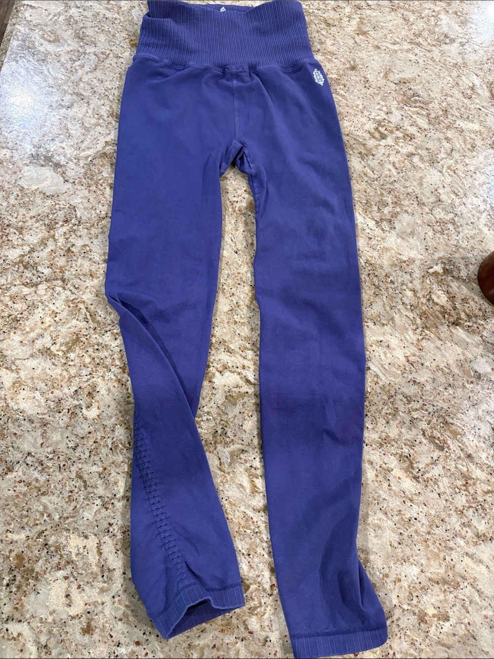 Free People Movement purple Ribbed-Waist Leggings with design down back of legs - Picture 2 of 5
